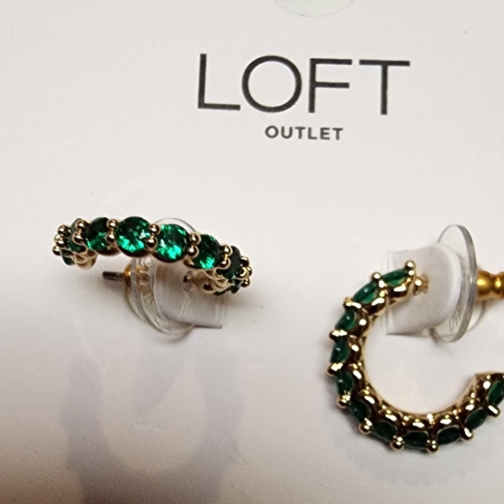 LOFT Green and Gold Hoop Earrings